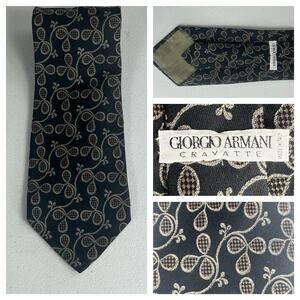 Giorgio Armani Cravatte Men's Black 100 % Pure Silk Tie Patterned Geometric
